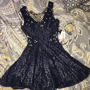 Dark blue with diamond and silver sequence